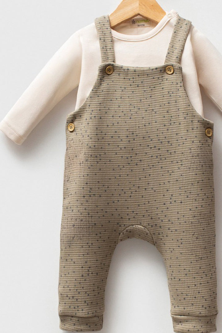 Uzun Kollu Pamuklu Üst ve Düğmeli Askılı Tulum Rahat Kesim Günlük 2’li Erkek Bebek Takım