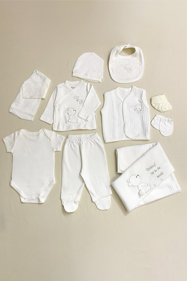 Ponponlu Sevimli Ayıcık Desenli Yenidoğan 10'lu Hastane Çıkışı Seti