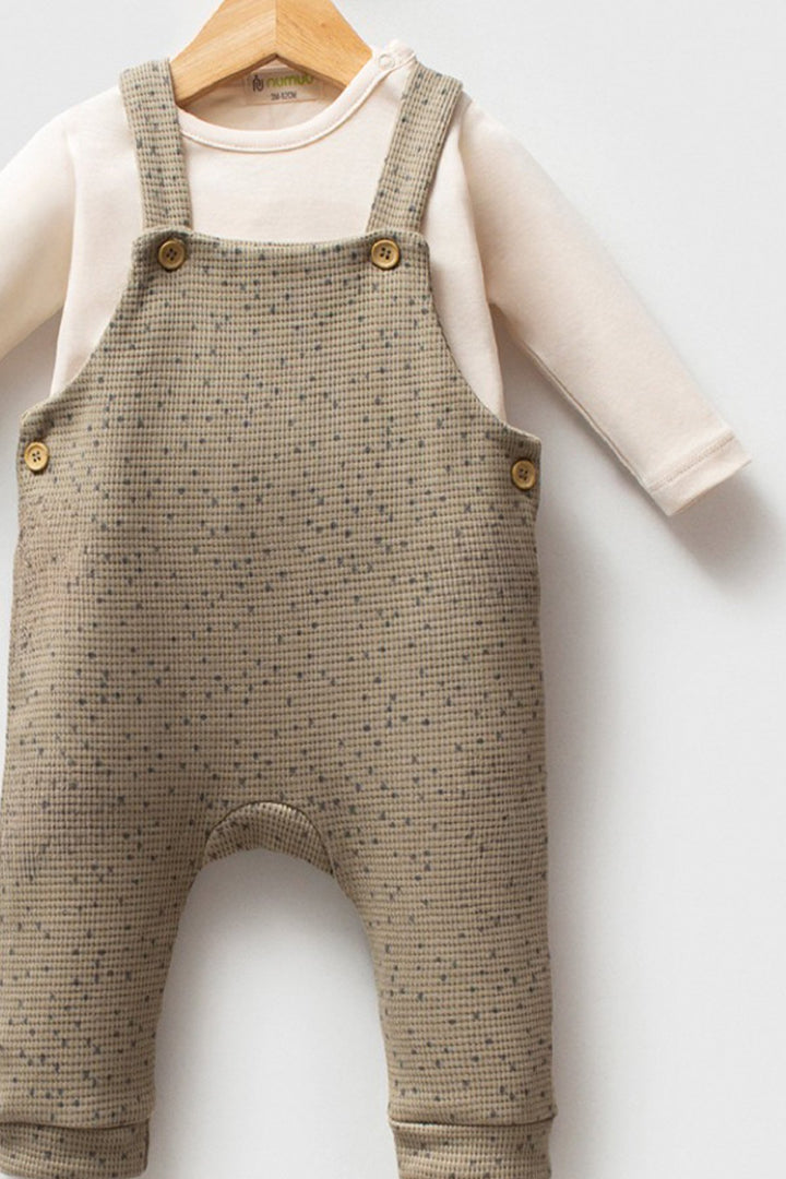 Uzun Kollu Pamuklu Üst ve Düğmeli Askılı Tulum Rahat Kesim Günlük 2’li Erkek Bebek Takım