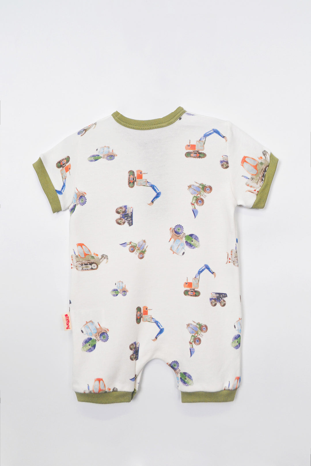 Yarım Kollu Kısa İş Makineleri Desenli (Yeşil Biyeli) Erkek Bebek Tulum