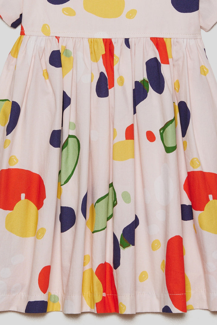 Renkli Desenli Pamuklu Rahat Kesim Günlük Kız Çocuk Elbise