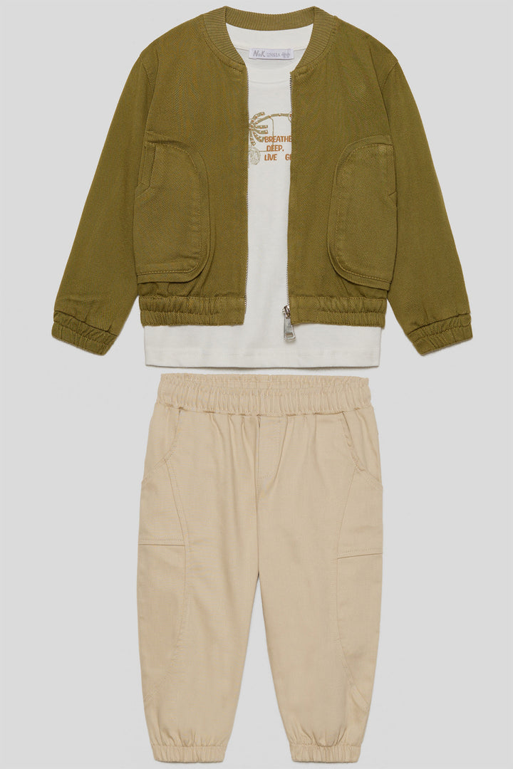 Rahat ve Şık Elastik Bel Düğmeli Kapama ve Geniş Cep Detayları Erkek Çocuk Ceket