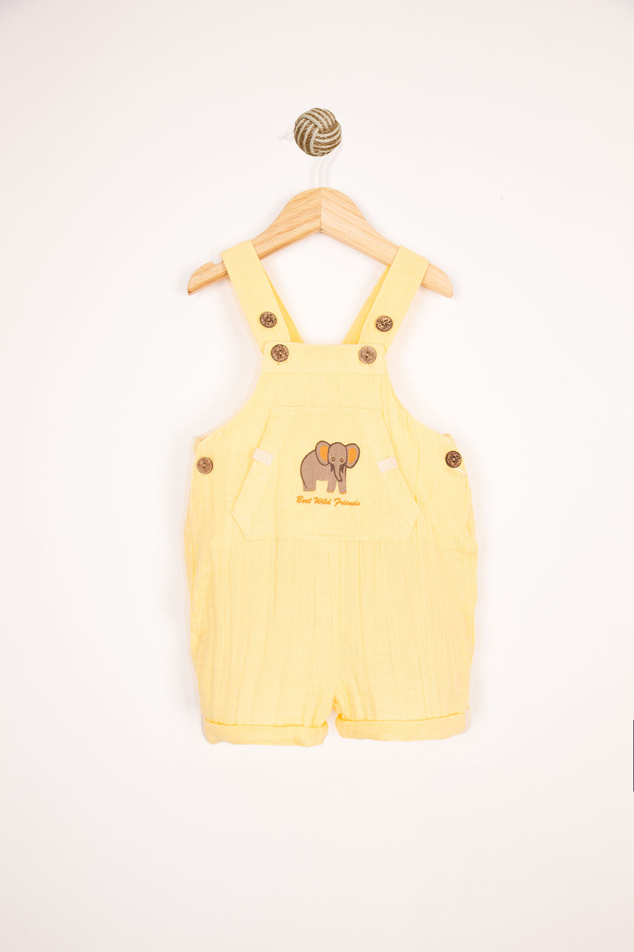 Fil Nakışlı Düğmeli Müslin Kumaş Pamuklu Askılı Rahat ve Şık Yazlık Erkek Bebek Salopet