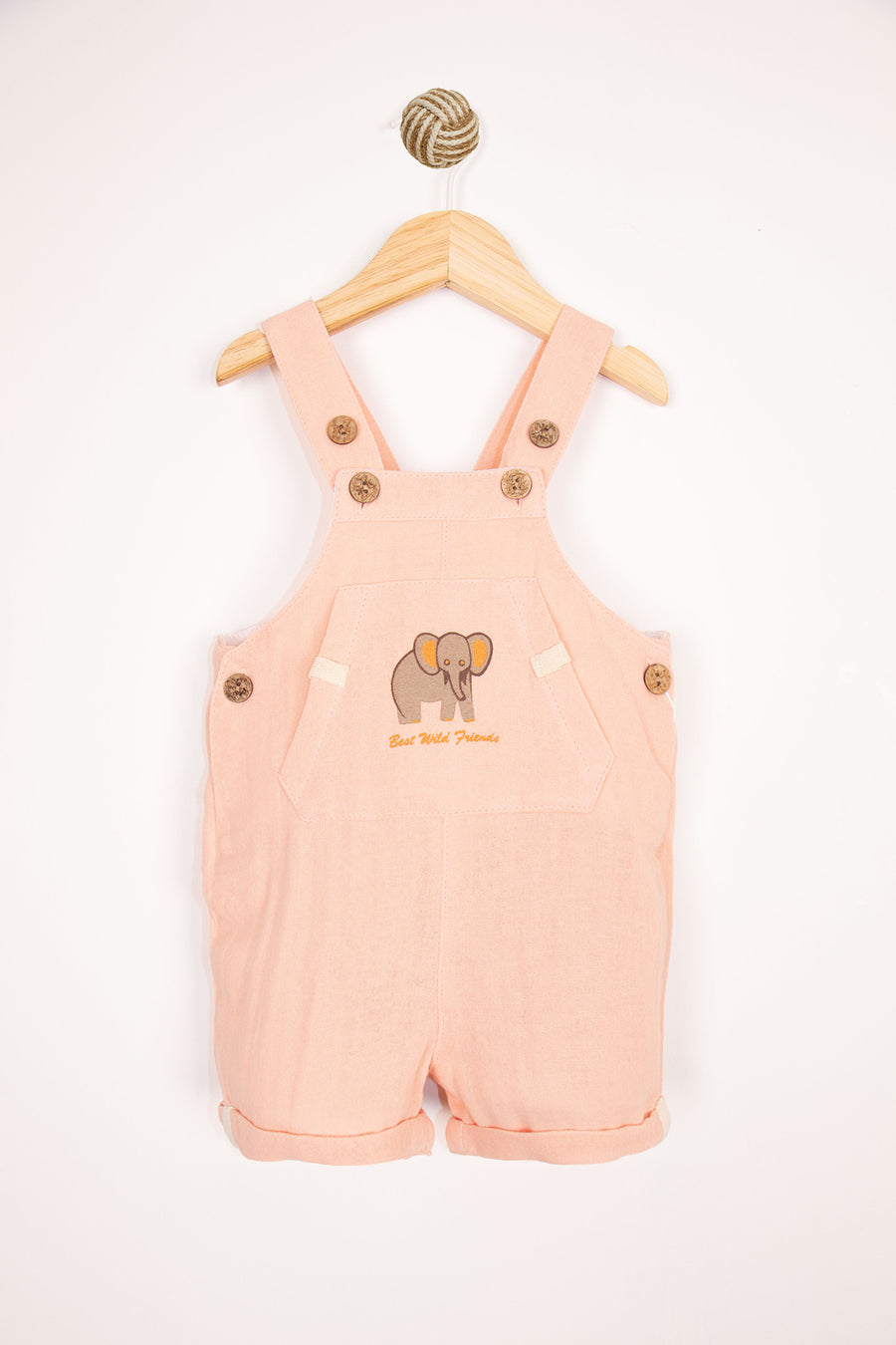 Fil Nakışlı Düğmeli Müslin Kumaş Pamuklu Askılı Rahat ve Şık Yazlık Erkek Bebek Salopet