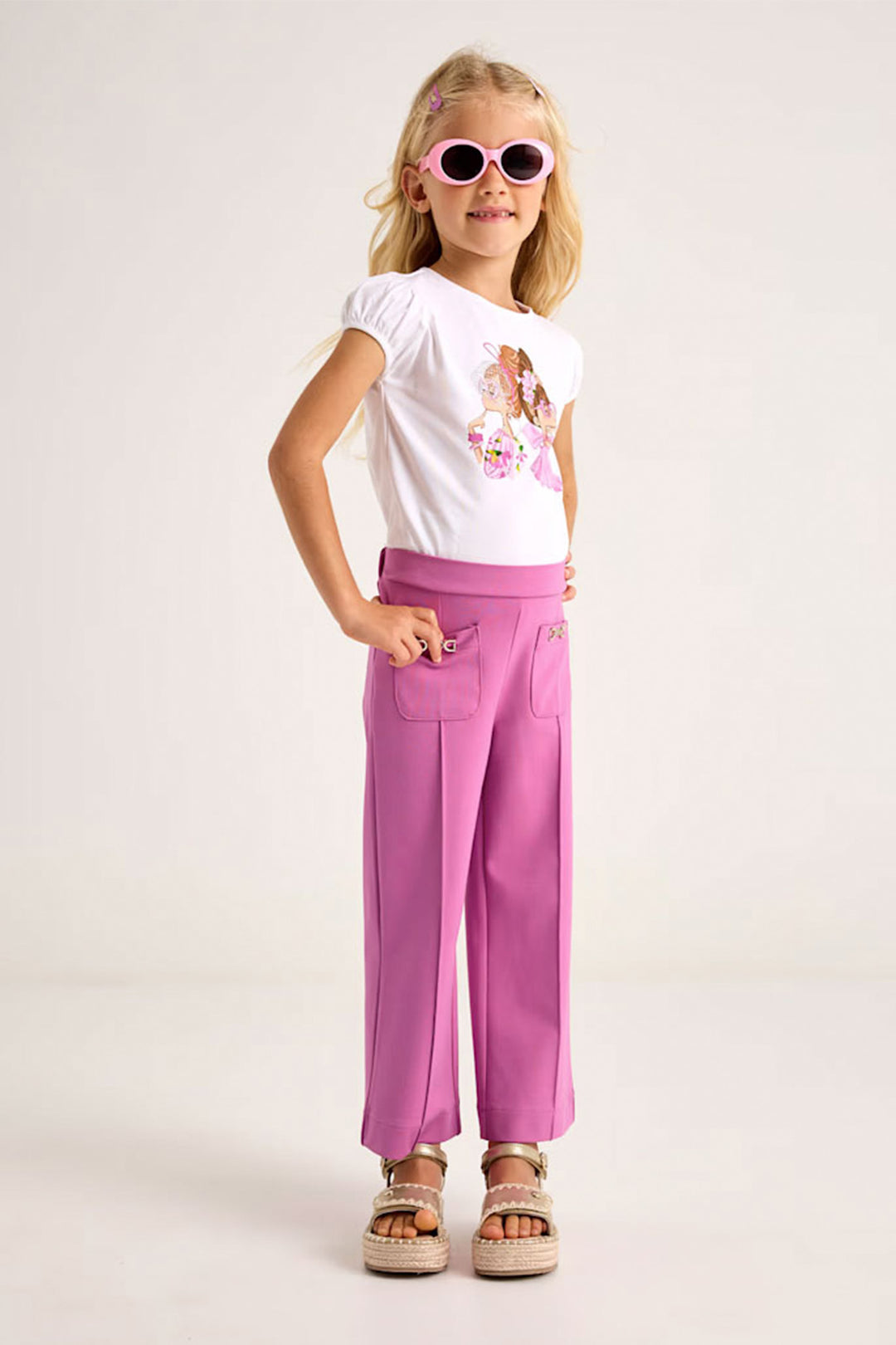 Yüksek Bel Geniş Paça Cepli Rahat Esnek  Günlük ve Özel Gün Bayramlık Kız Çocuk Pantolon