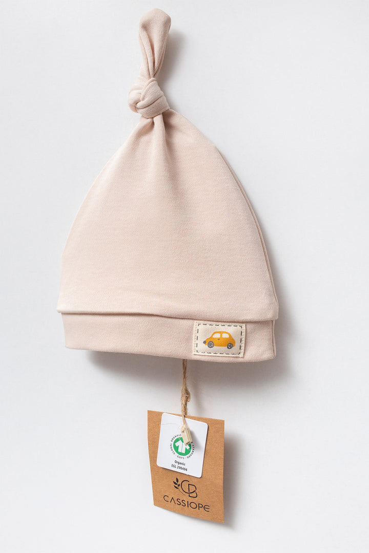 Organik Pamuklu Düğüm Detaylı Mevsimlik Şapka Eldiven Kız ve Erkek Bebek Yenidoğan