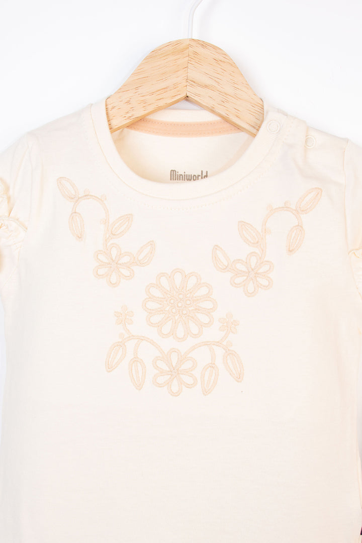 Yazlık Kısa Kollu Fırfırlı Beli Lastikli Nakışlı Pamuklu Rahat Günlük Kız Bebek Takım