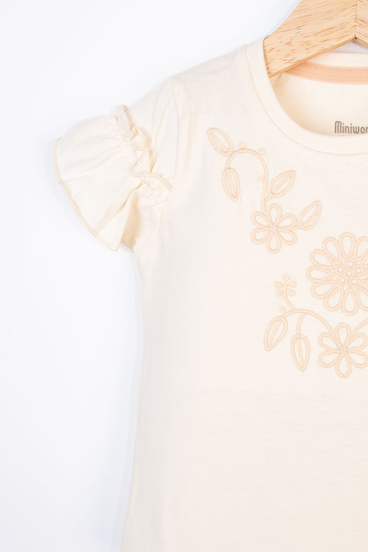 Yazlık Kısa Kollu Fırfırlı Beli Lastikli Nakışlı Pamuklu Rahat Günlük Kız Bebek Takım
