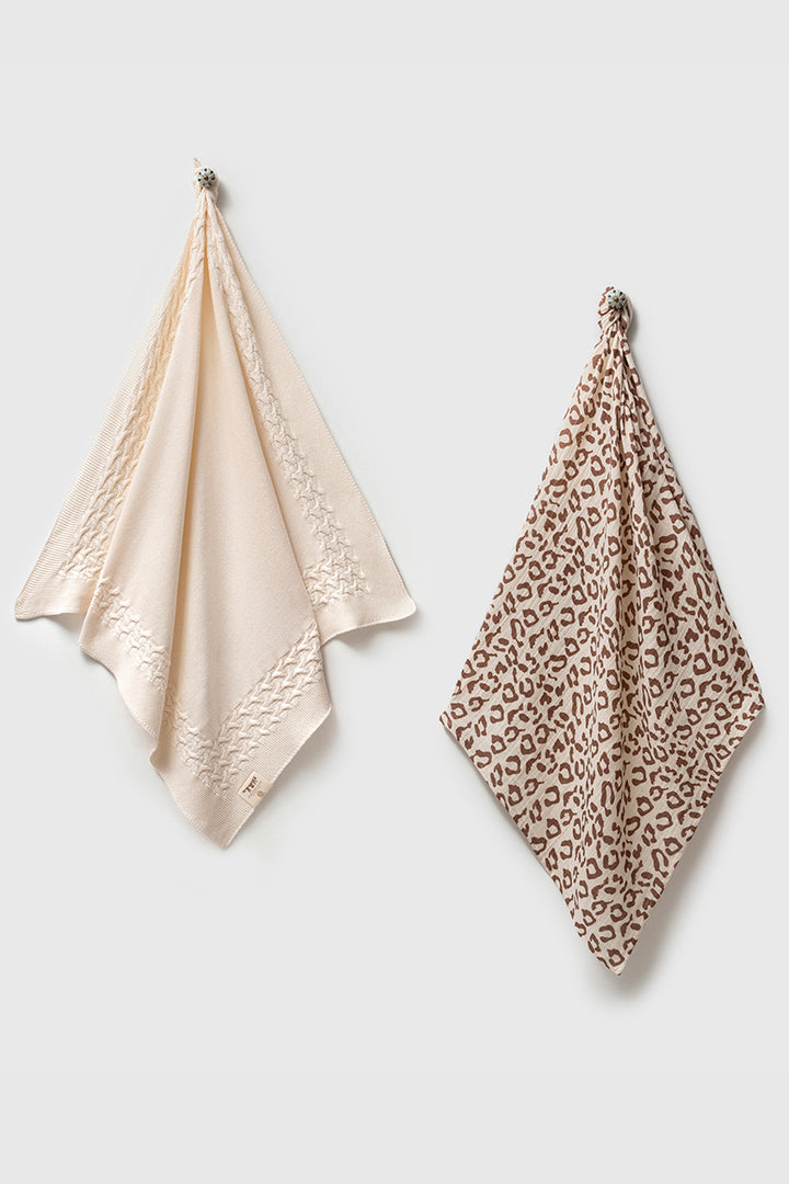 Nipperland 80*90 cm Dokulu Triko Pamuklu  Örgü Leopar Desenli ve Dantelli Bebek Battaniye