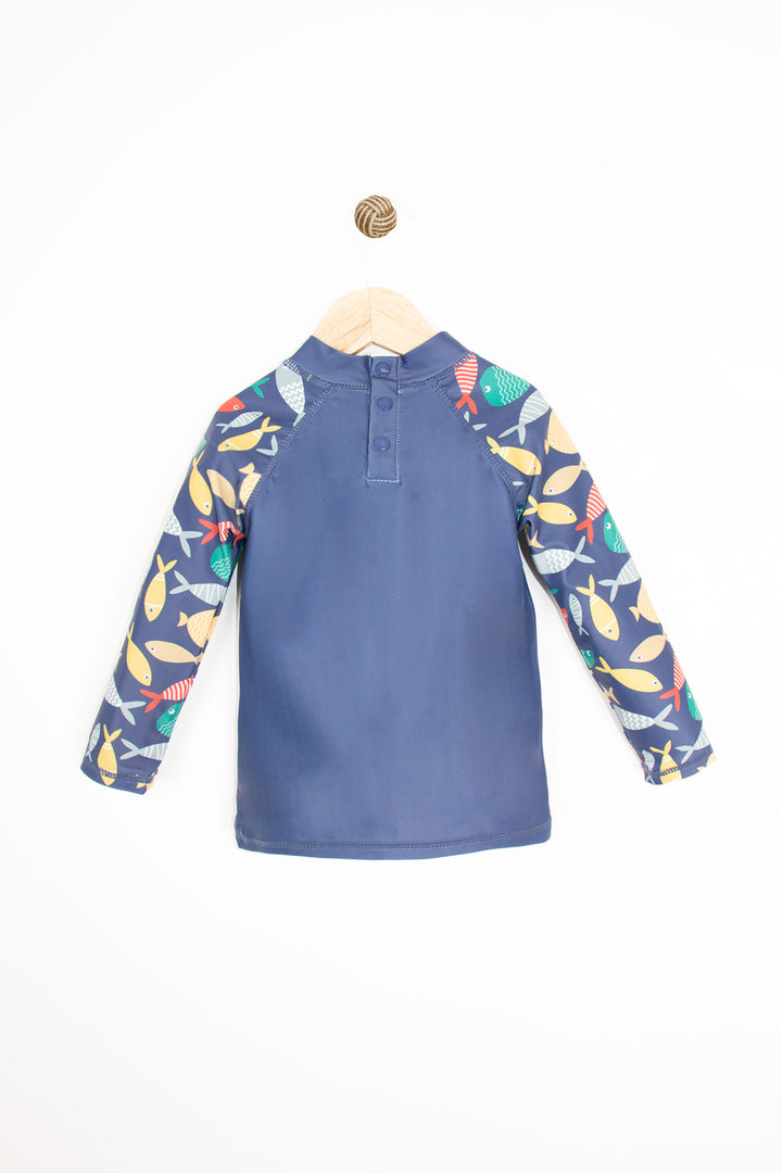 Uzun Kollu Balık Desenli Bisiklet Yaka Yumuşak Esnek Hızlı Kuruyan Erkek Bebek Mayo