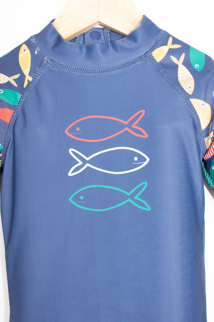 Uzun Kollu Balık Desenli Bisiklet Yaka Yumuşak Esnek Hızlı Kuruyan Erkek Bebek Mayo