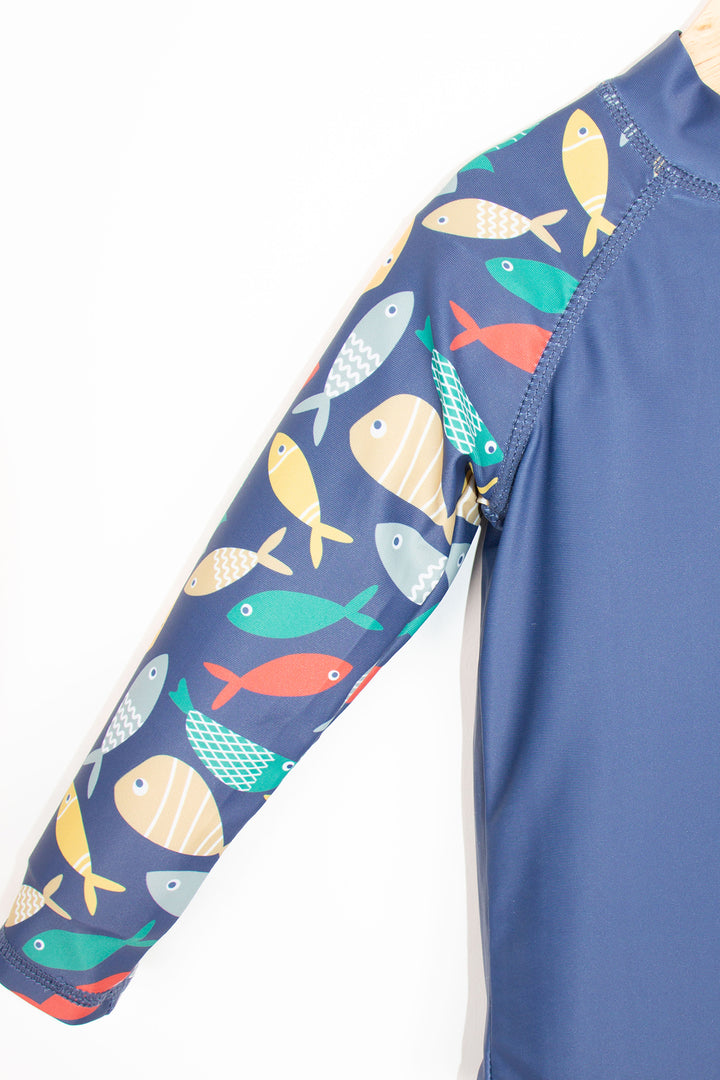 Uzun Kollu Balık Desenli Bisiklet Yaka Yumuşak Esnek Hızlı Kuruyan Erkek Bebek Mayo