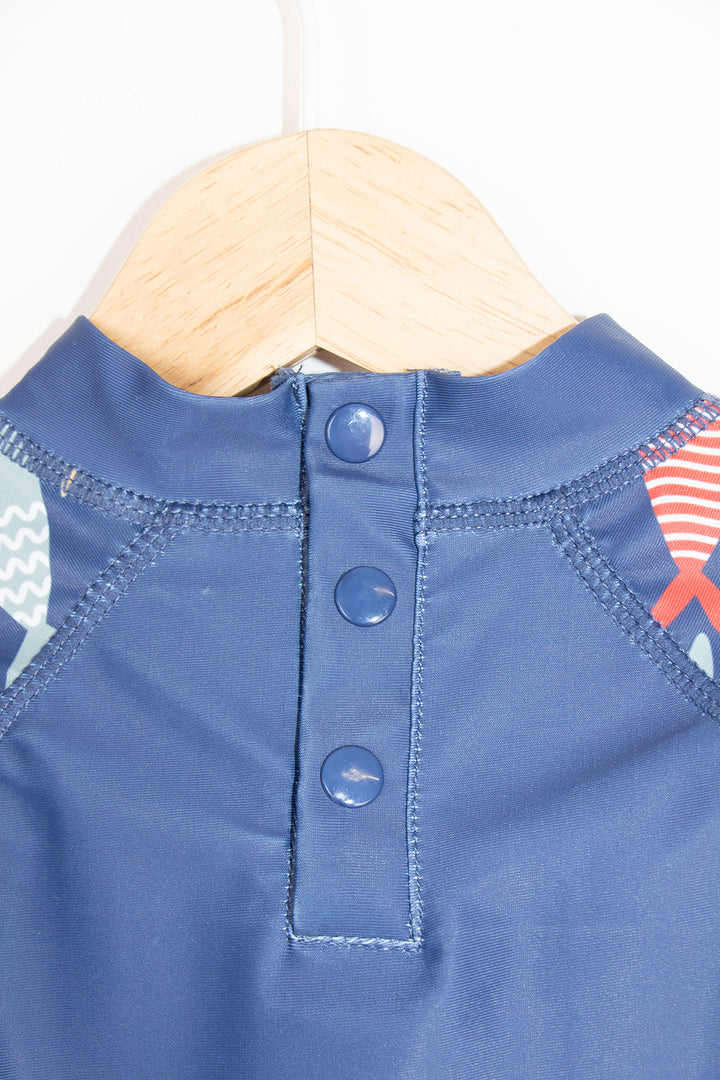 Uzun Kollu Balık Desenli Bisiklet Yaka Yumuşak Esnek Hızlı Kuruyan Erkek Bebek Mayo