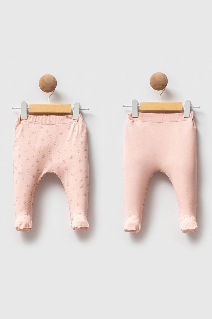 Pamuklu Çiçek Desenli Beli Lastikli Rahat Soft Touch Günlük Patikli 2’li Kız Bebek Alt