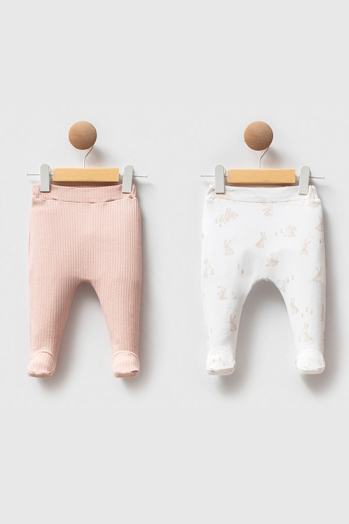 Pamuklu Sevimli Tavşan Desenli Fitilli Beli Lastikli Soft Touch 2’li Patikli Kız Bebek Alt