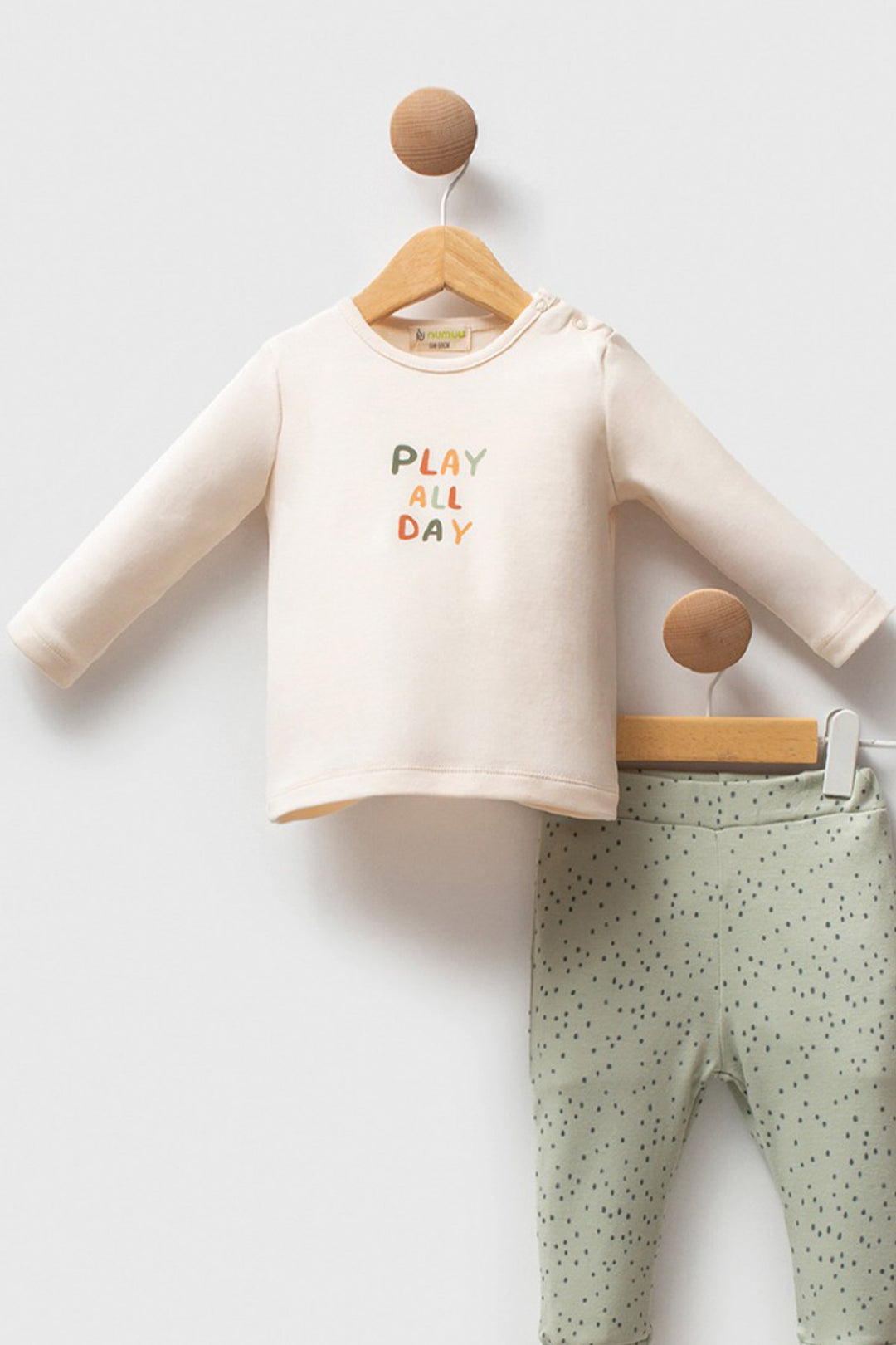 Uzun Kollu Baskılı Üst ve Desenli Alt Pamuklu Kumaş Günlük Rahat 2’li Erkek Bebek Takım