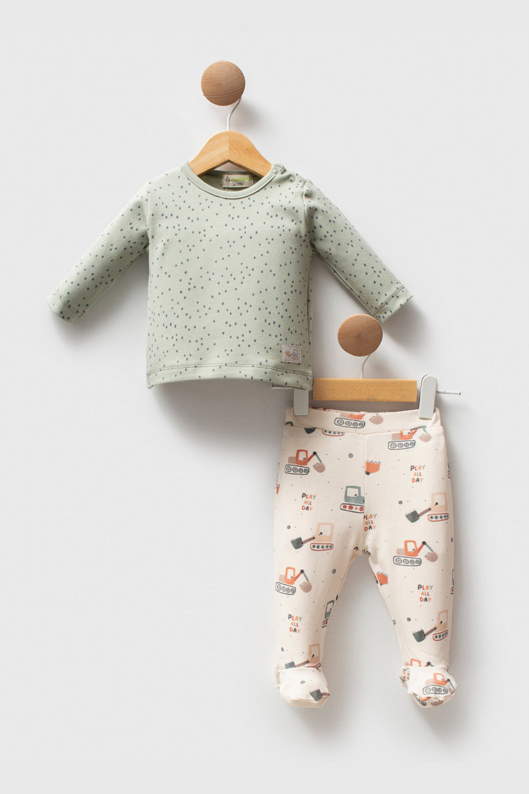 Uzun Kollu Üst ve Patikli Alt Pamuklu Nokta Desenli Soft Touch 2’li Erkek Bebek Takım