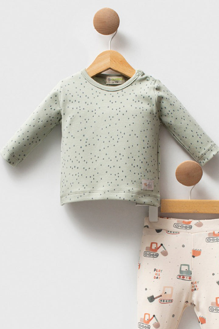 Uzun Kollu Üst ve Patikli Alt Pamuklu Nokta Desenli Soft Touch 2’li Erkek Bebek Takım