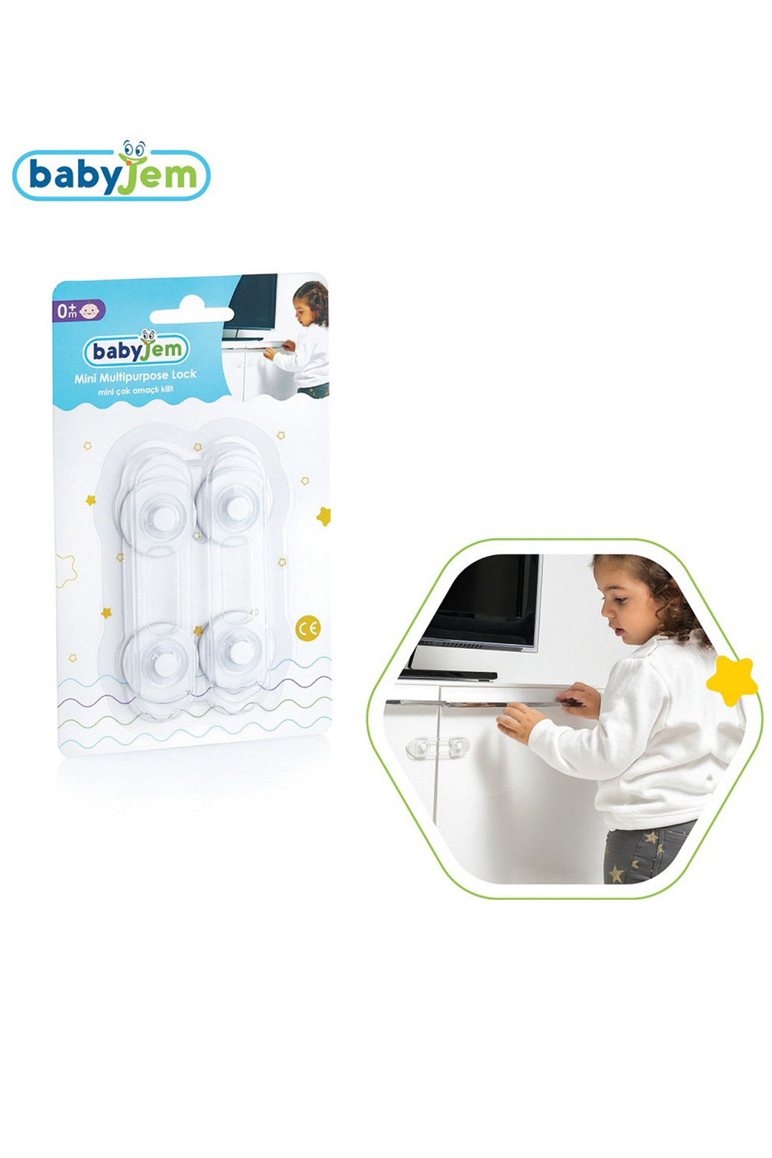 Babyjem Mini Çok Amaçlı Şeffaf  2li Set 0+ Ay Bebek Güvenlik Dolap ve Çekmece Kilidi