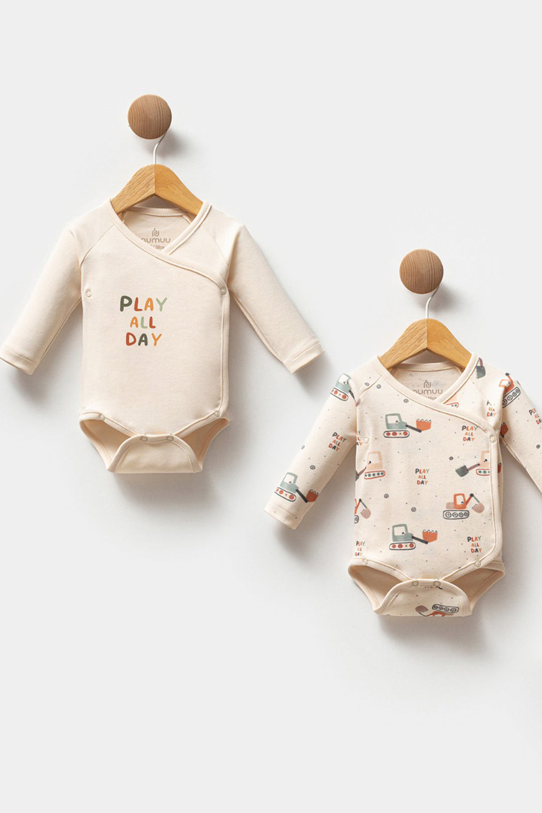 Uzun Kollu “Play All Day” Temalı Yandan Çıtçıtlı Organik Pamuklu 3lü Erkek Bebek Body