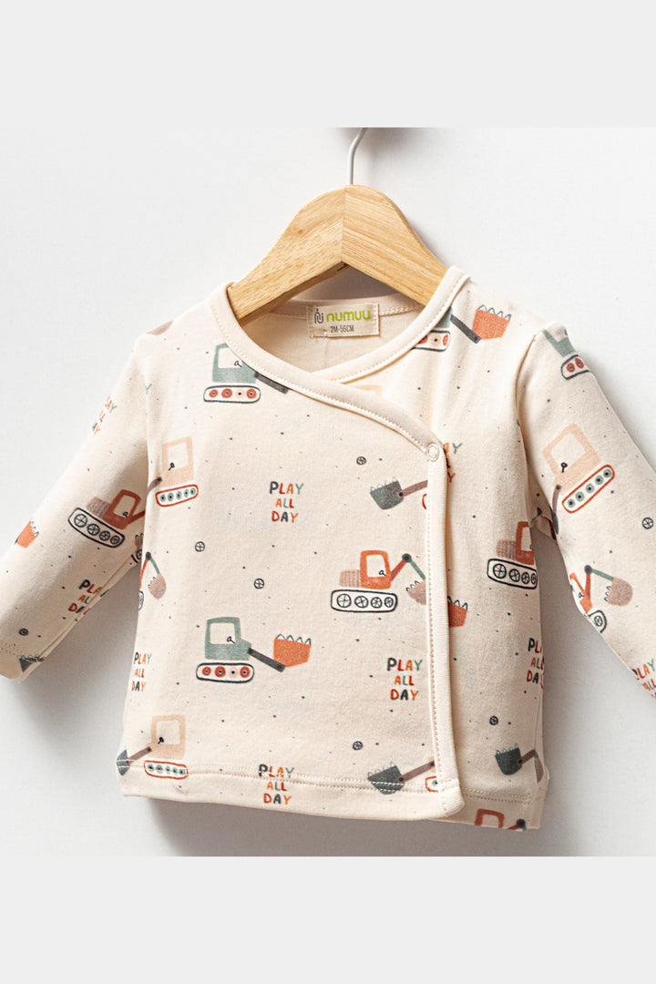 Yandan Bağlamalı Üst Patikli Alt ve Mama Önlüğü Pamuk Yumuşak 3'lü Erkek Bebek Takım