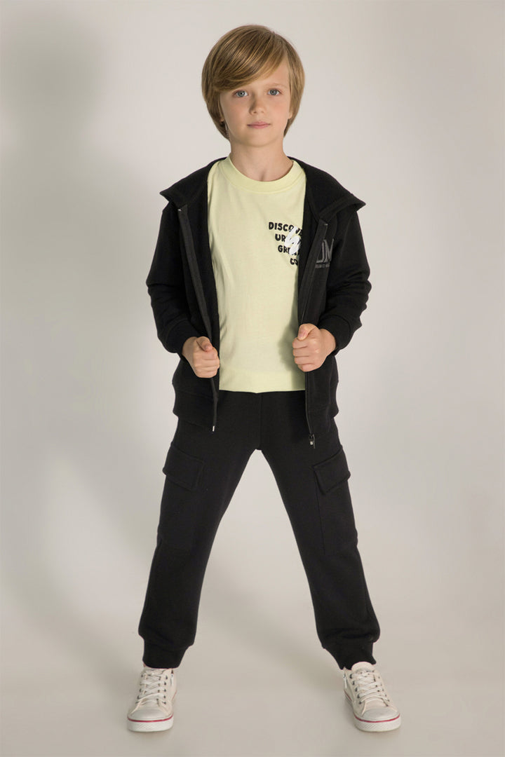 Erkek Çocuk Kargo Cepli 2'li Takım Uzun Kollu Baskılı Eşofman Takım