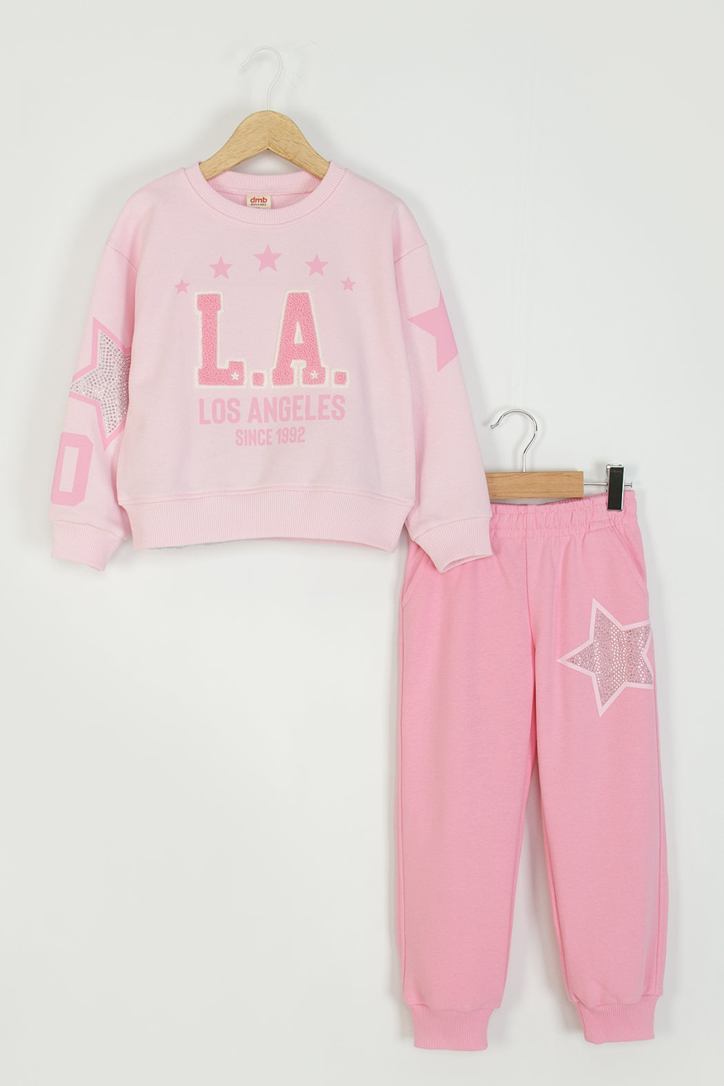 Kız Çocuk Los Angeles Baskılı Eşofman Takımı Taşlı Yıldız Detaylı Rahat Kalıp