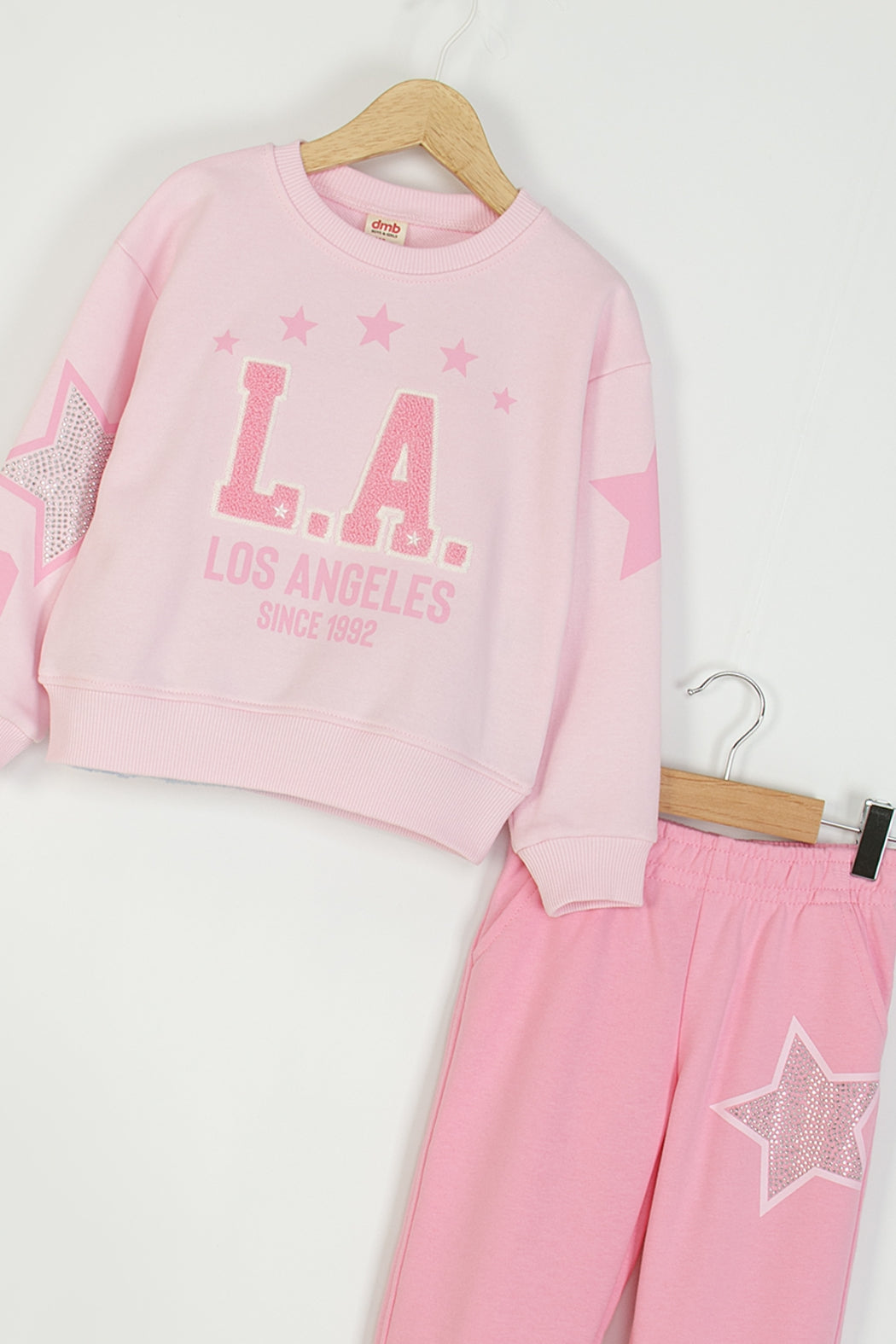 Kız Çocuk Los Angeles Baskılı Eşofman Takımı Taşlı Yıldız Detaylı Rahat Kalıp