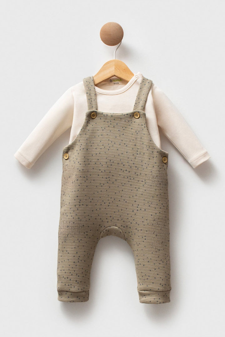 Uzun Kollu Pamuklu Üst ve Düğmeli Askılı Tulum Rahat Kesim Günlük 2’li Erkek Bebek Takım
