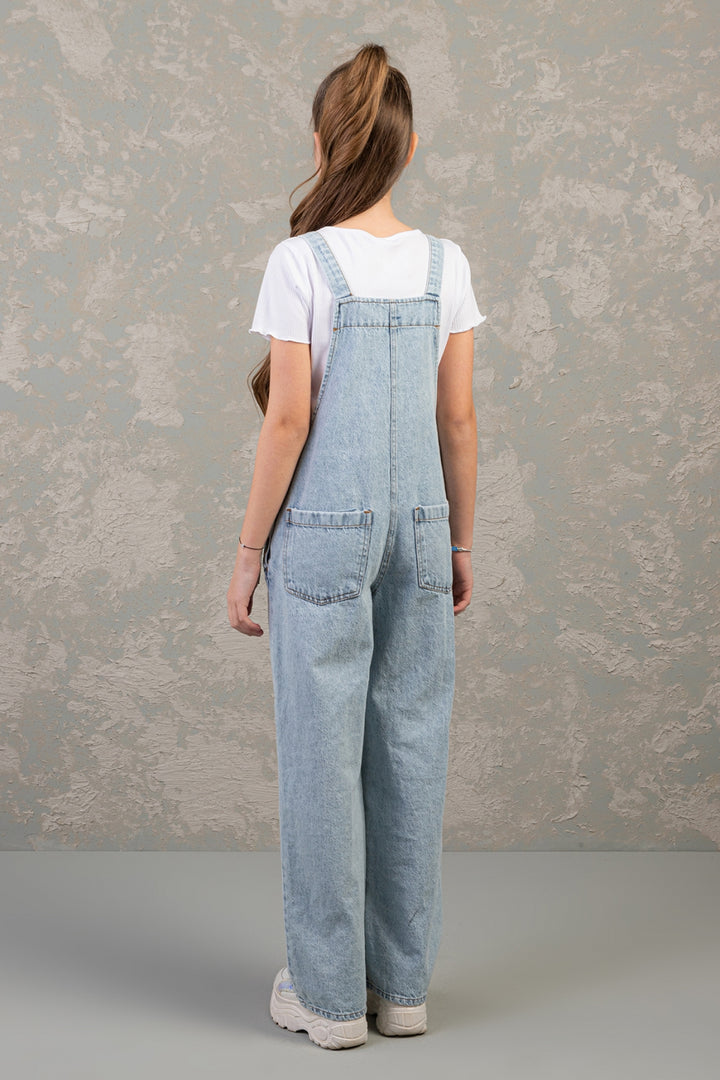 Rahat Geniş Paça Cepli Denim Salopet Jean Kız Çocuk Tulum