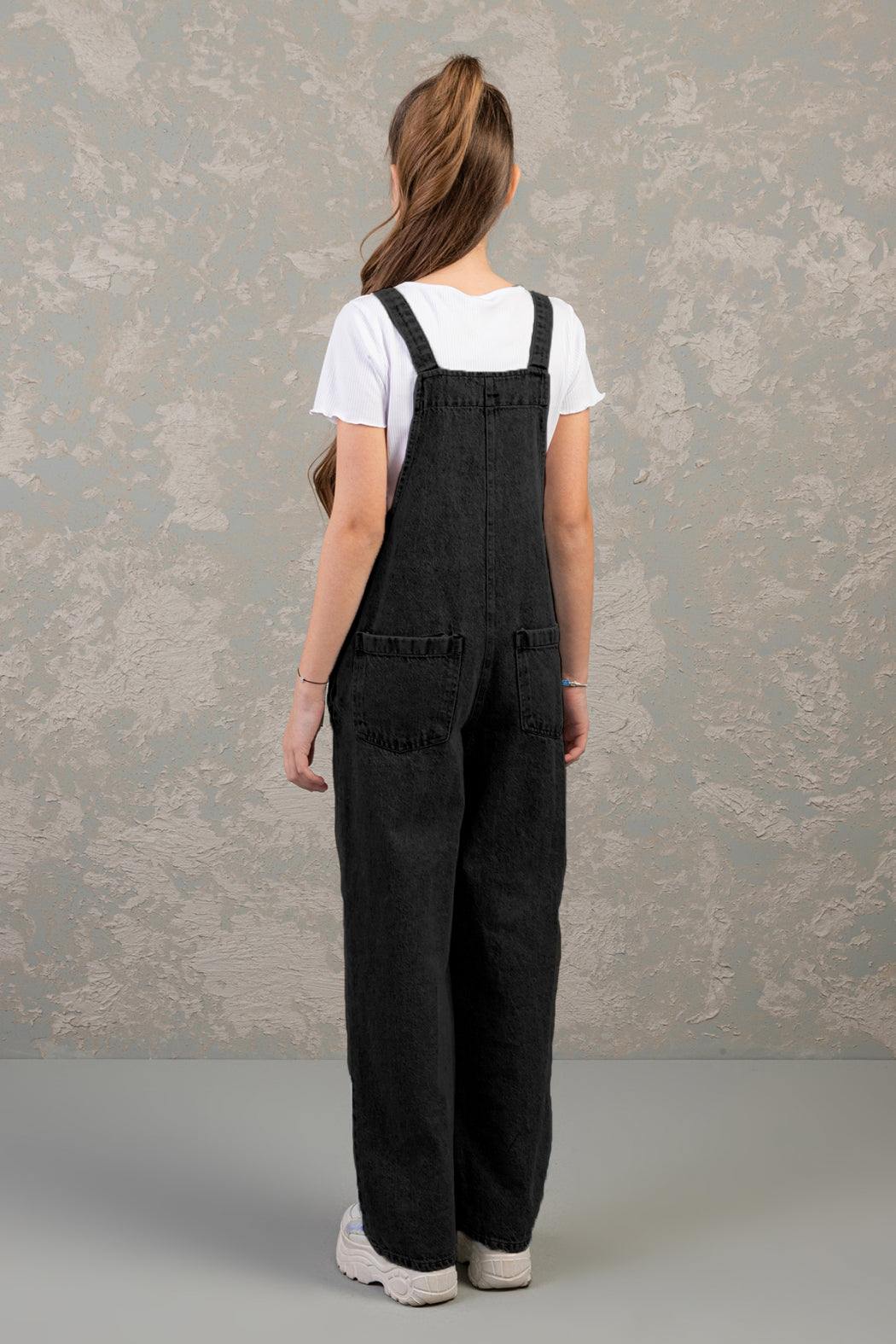 Rahat Geniş Paça Cepli Denim Salopet Jean Kız Çocuk Tulum