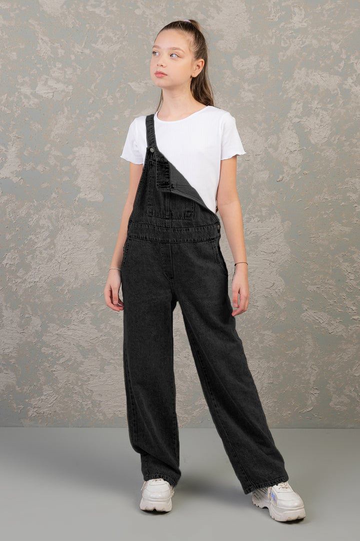 Rahat Geniş Paça Cepli Denim Salopet Jean Kız Çocuk Tulum