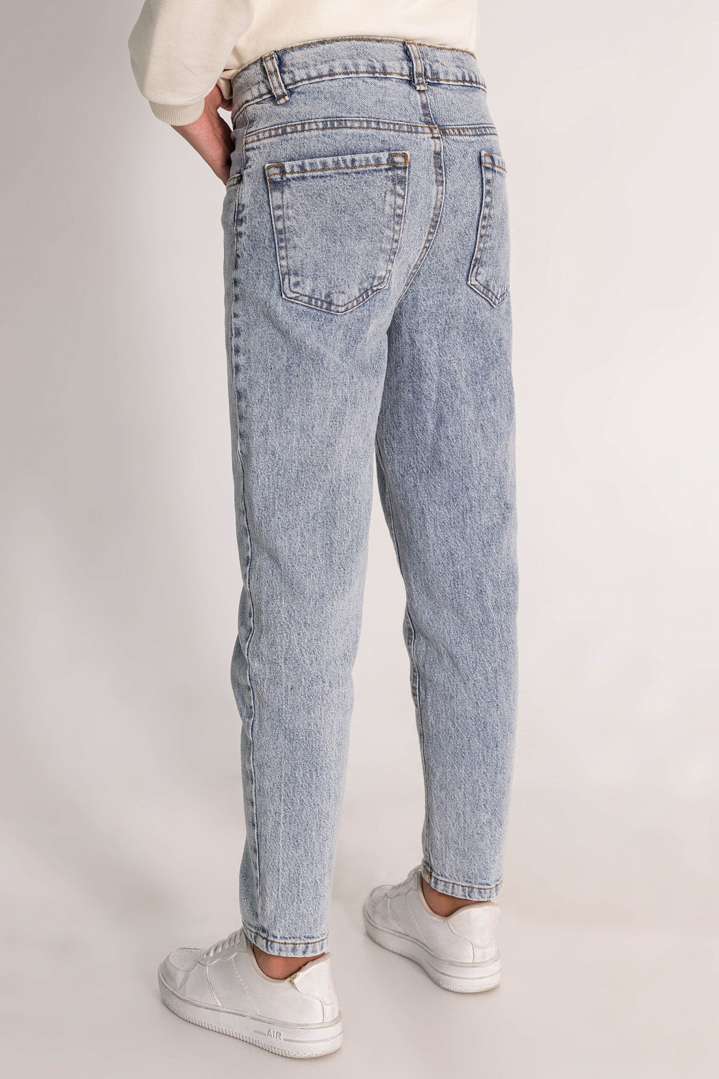 Beli Ayarlanabilir Yüksek Bel Cepli Mom Fit Jean Kız Çocuk Pantolon