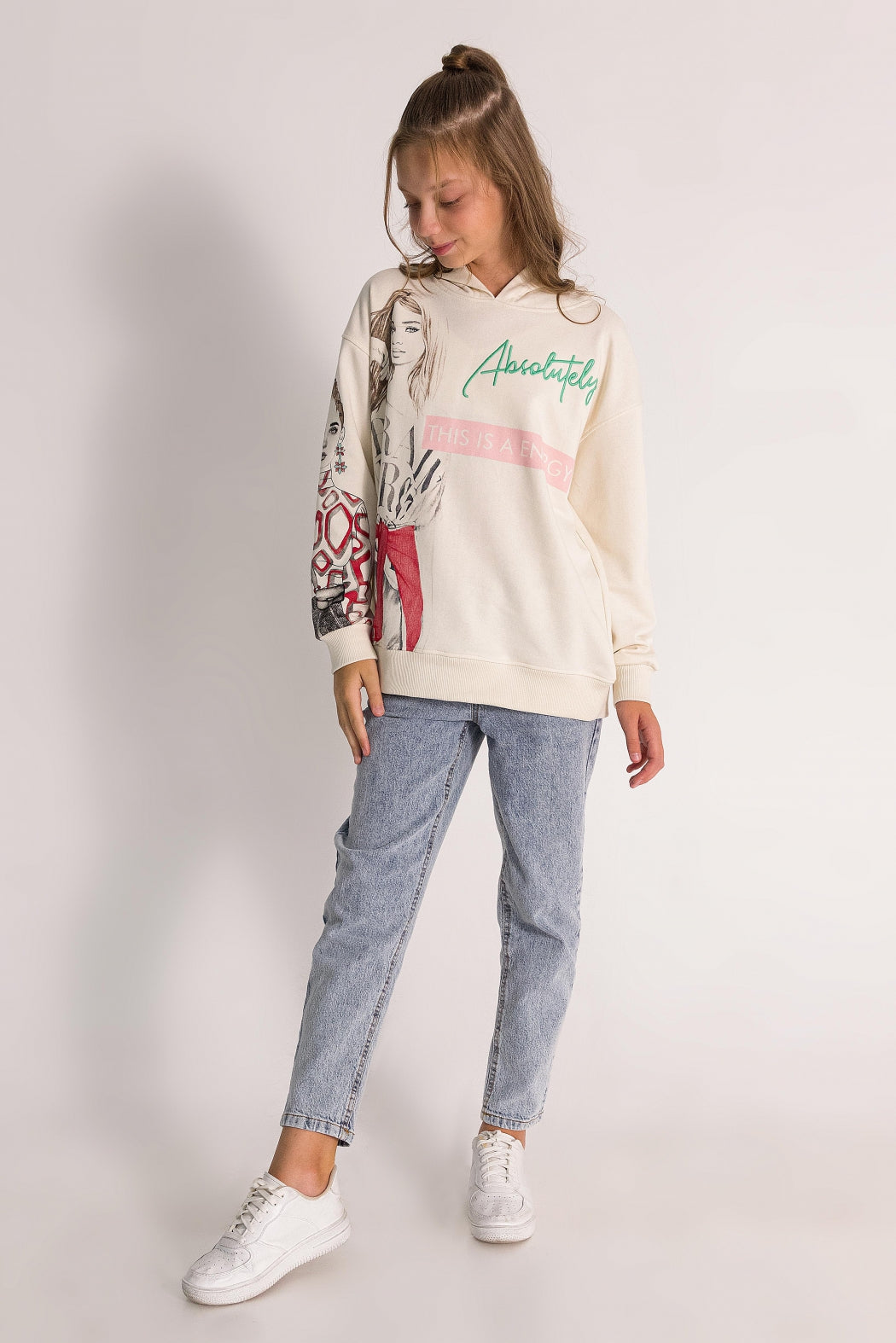 Beli Ayarlanabilir Yüksek Bel Cepli Mom Fit Jean Kız Çocuk Pantolon