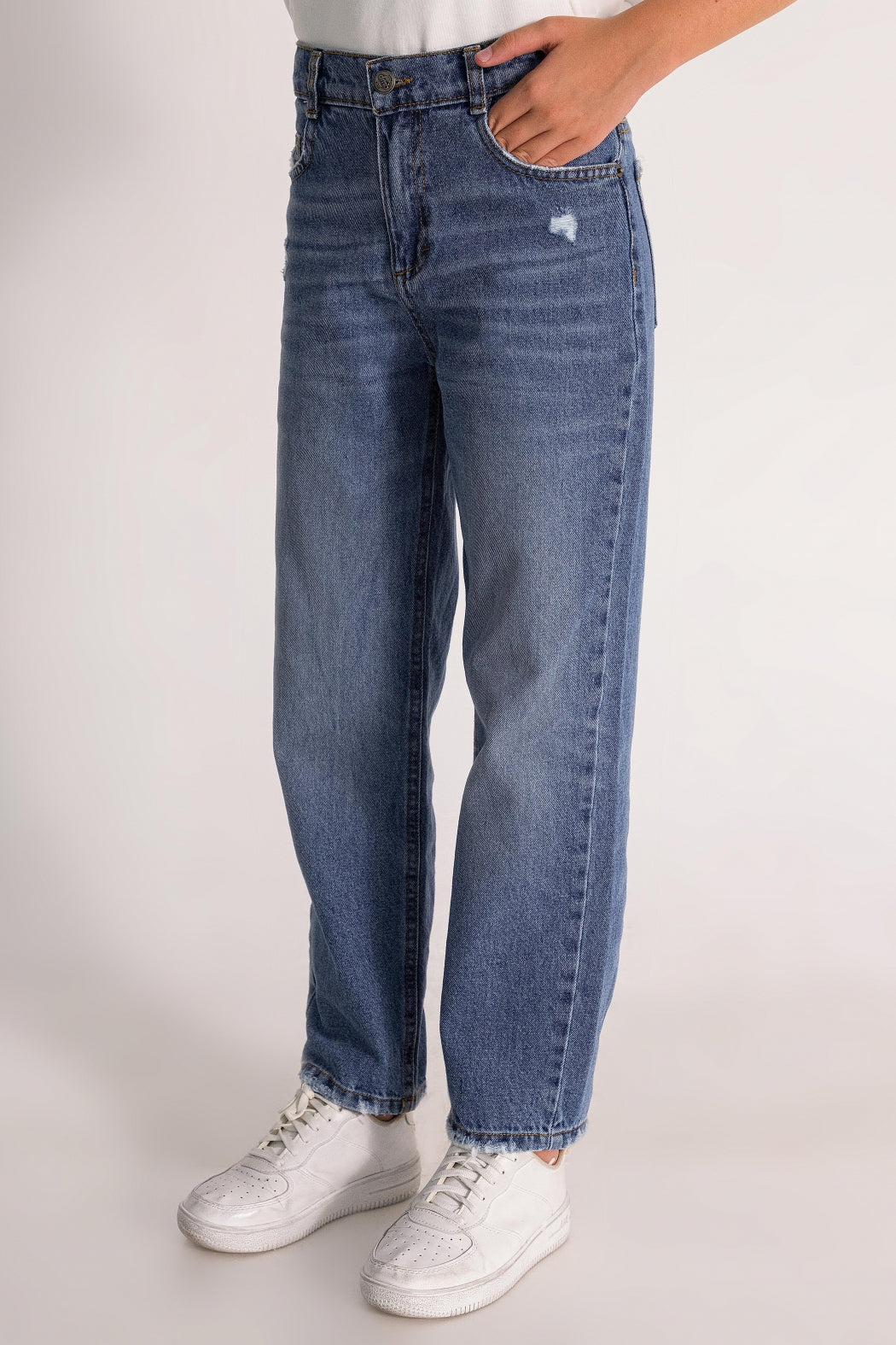 Yüksek Bel Beli Ayarlanabilir Cepli Mom Fit Jean Kız Çocuk Pantolon