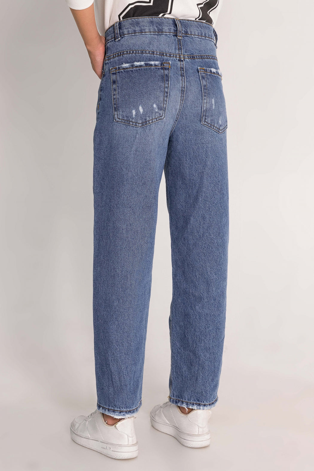 Yüksek Bel Beli Ayarlanabilir Cepli Mom Fit Jean Kız Çocuk Pantolon