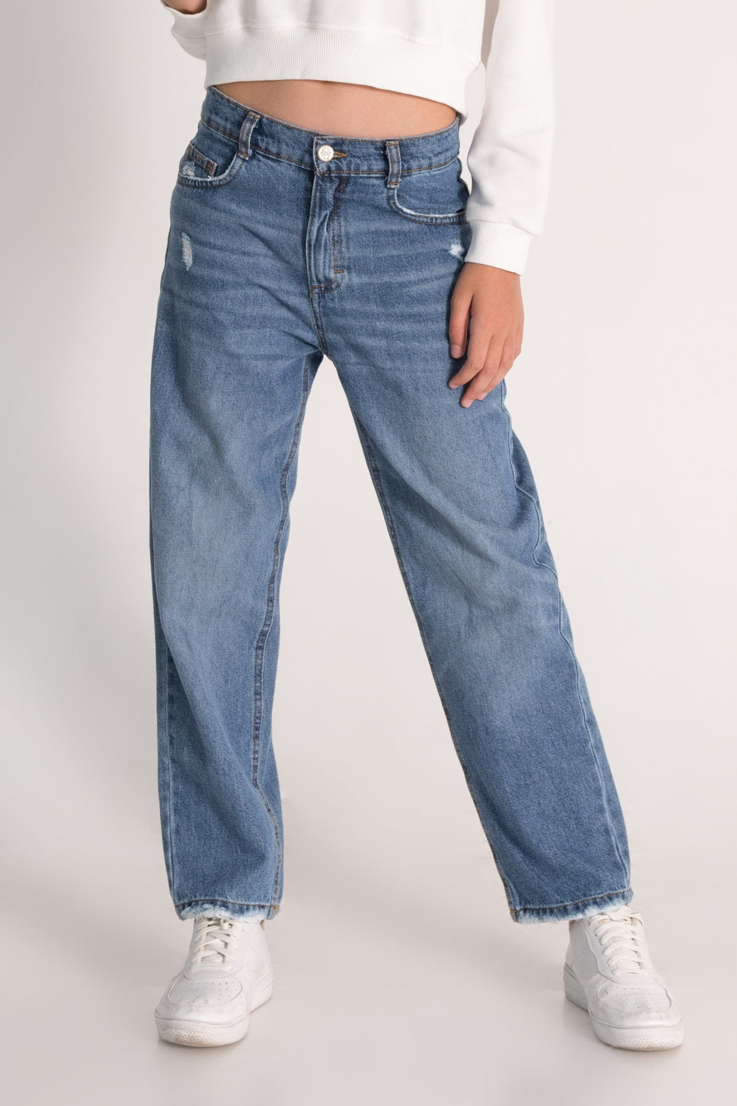 Yüksek Bel Straight Fit Düz Paça Jean Kız Çocuk Kot Pantolon