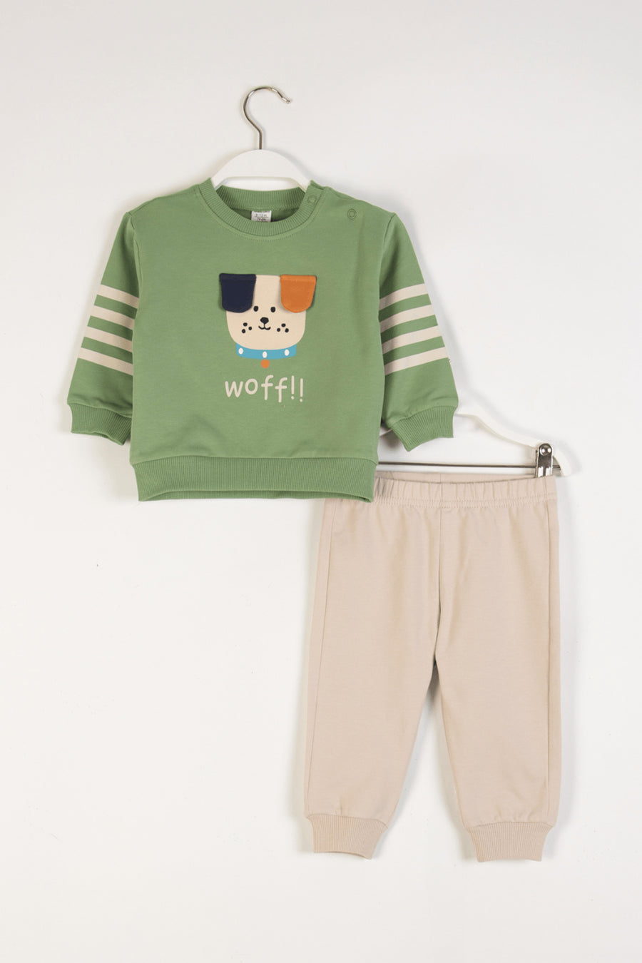 Köpek Desenli Sweatshirt ve Beli Lastikli Pantolon 2'li Alt-Üst Erkek Bebek Takım