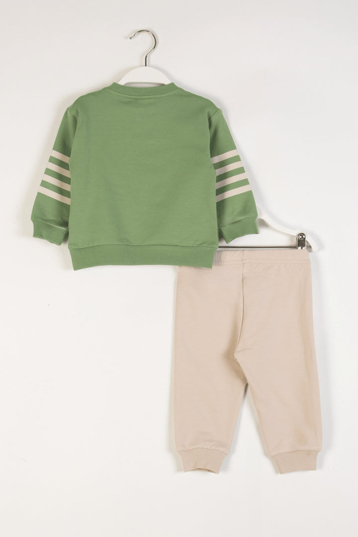 Köpek Desenli Sweatshirt ve Beli Lastikli Pantolon 2'li Alt-Üst Erkek Bebek Takım