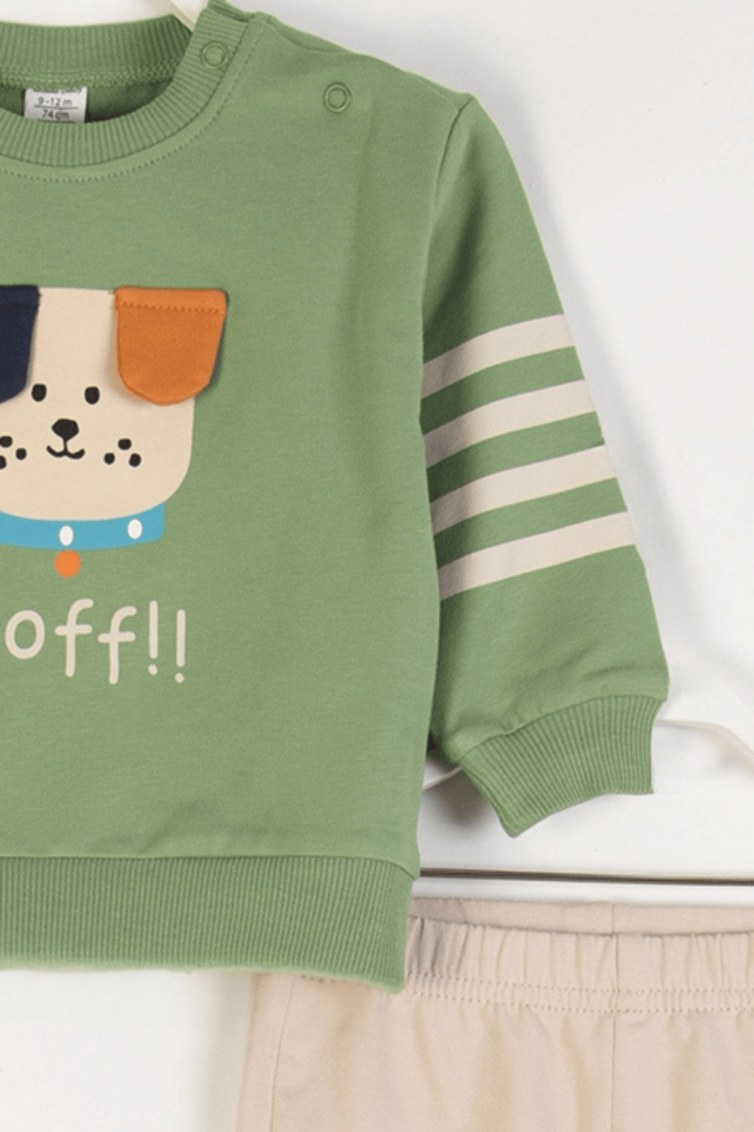 Köpek Desenli Sweatshirt ve Beli Lastikli Pantolon 2'li Alt-Üst Erkek Bebek Takım