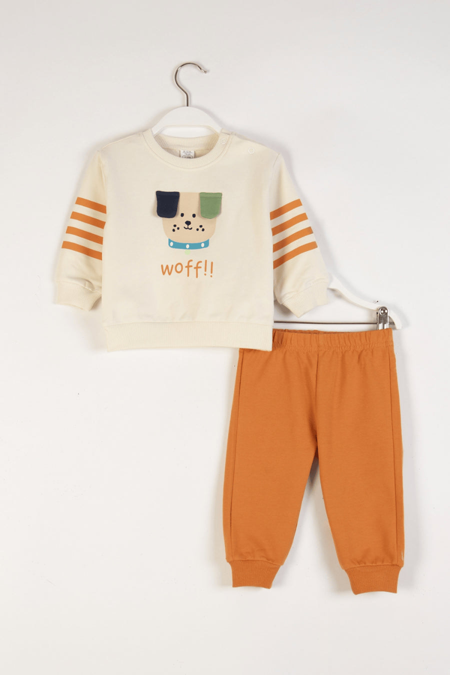 Köpek Desenli Sweatshirt ve Beli Lastikli Pantolon 2'li Alt-Üst Erkek Bebek Takım