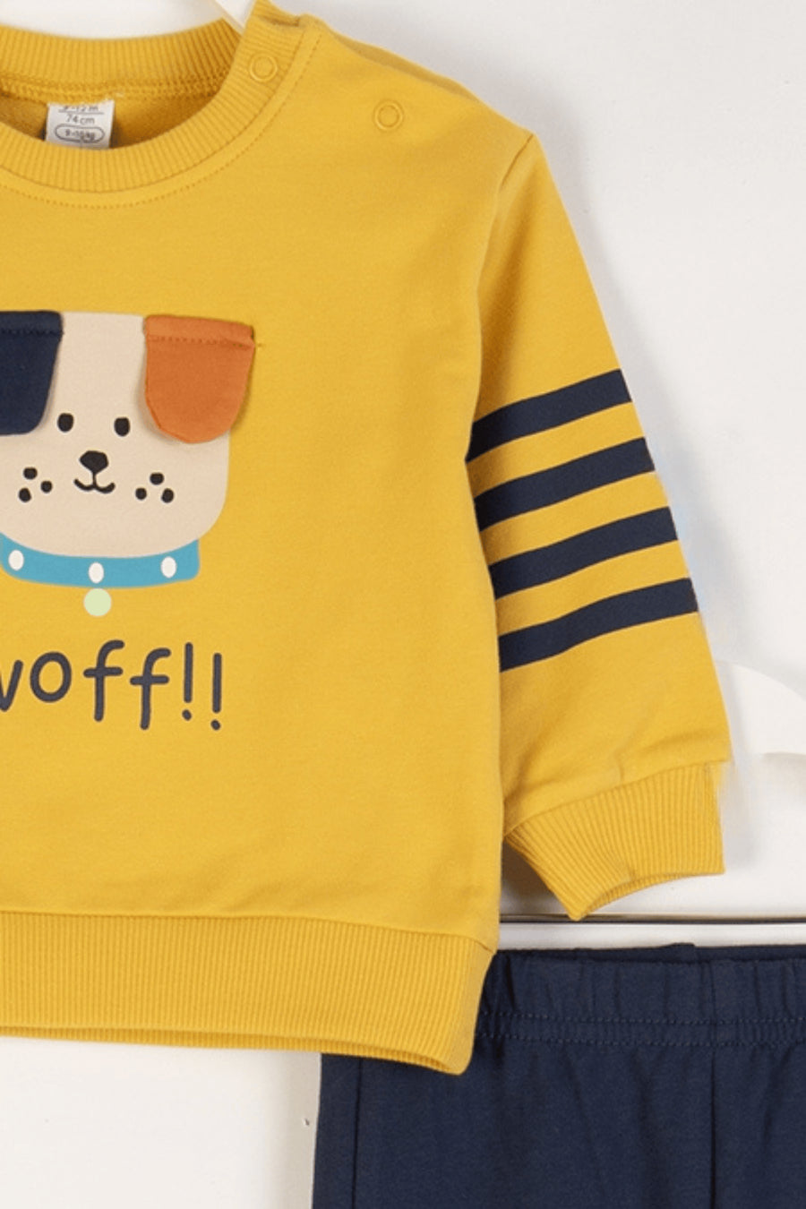 Köpek Desenli Sweatshirt ve Beli Lastikli Pantolon 2'li Alt-Üst Erkek Bebek Takım