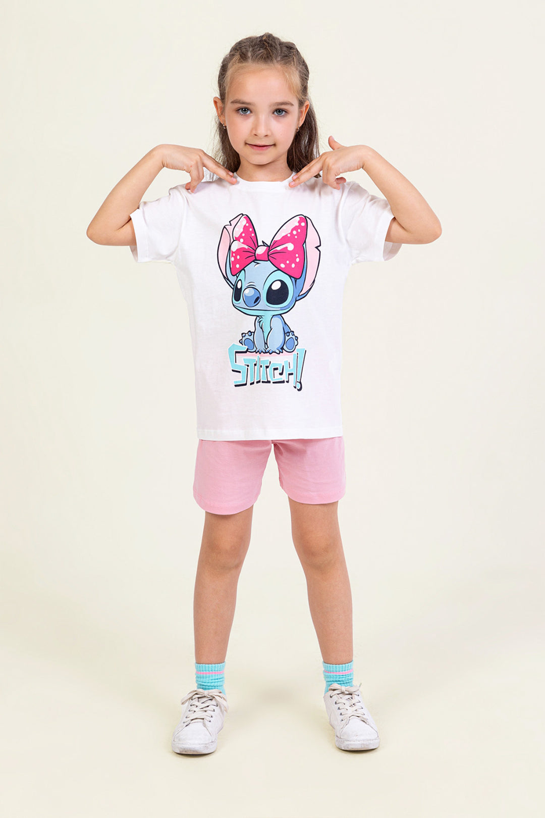 Stitch Baskılı Pamuklu Şortlu Kız Çocuk Takım