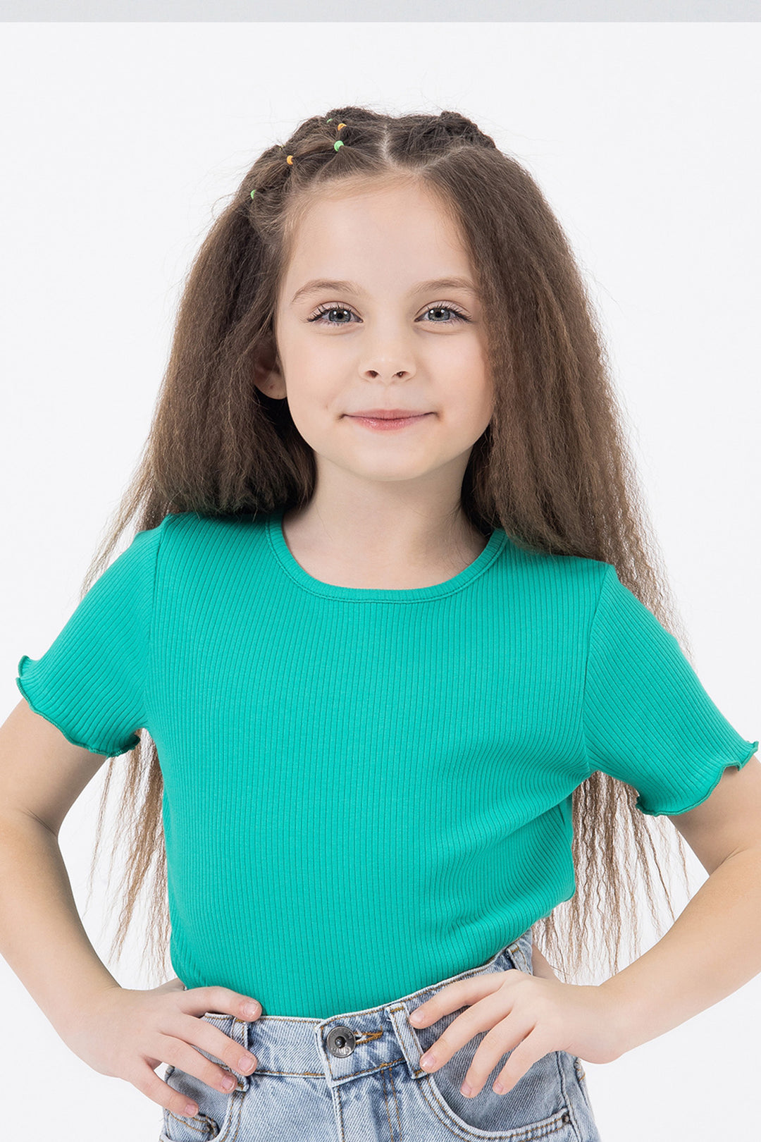 Pamuklu Ribana Kumaş Fitilli Esnek Kısa Kollu Yuvarlak Yaka Basic Kız Çocuk Body