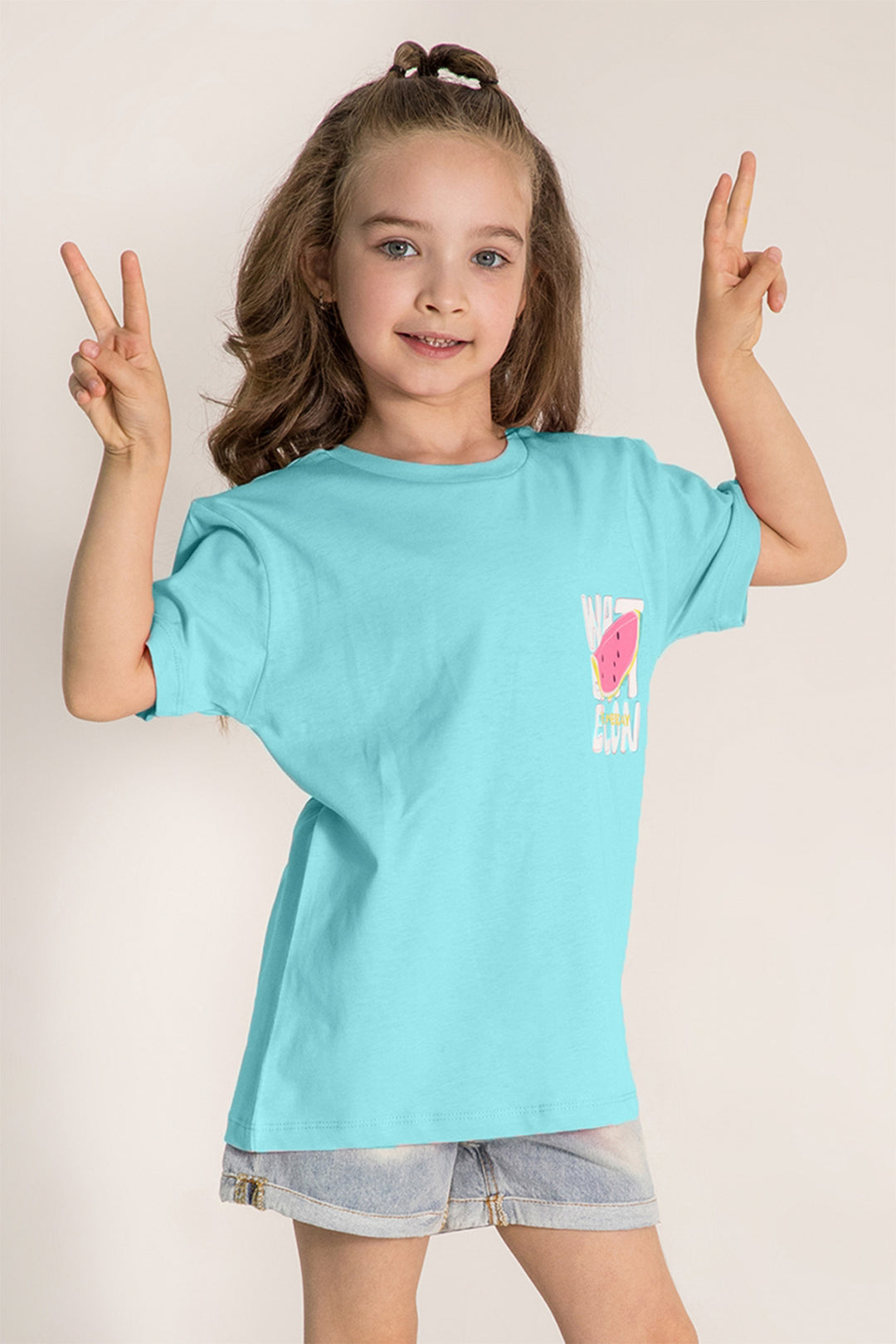 Renkli Baskılı Kısa Kollu Desenli Pamuklu Günlük Rahat Kız Çocuk T-shirt