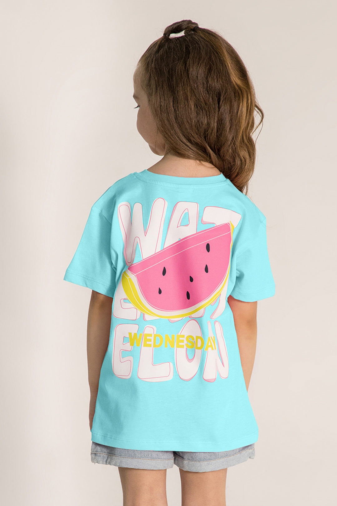 Renkli Baskılı Kısa Kollu Desenli Pamuklu Günlük Rahat Kız Çocuk T-shirt