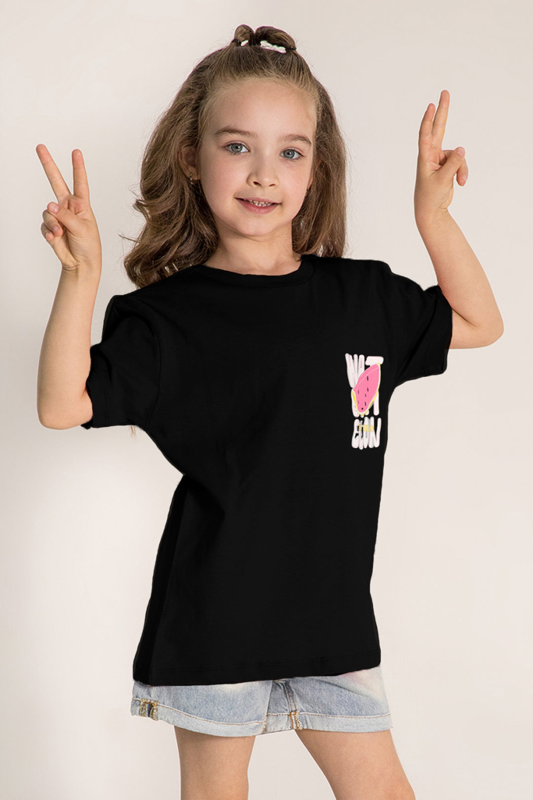 Renkli Baskılı Kısa Kollu Desenli Pamuklu Günlük Rahat Kız Çocuk T-shirt