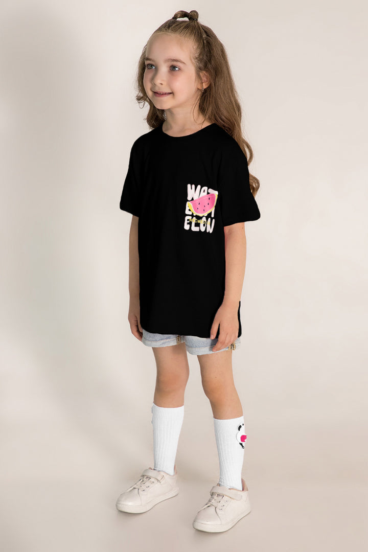 Renkli Baskılı Kısa Kollu Desenli Pamuklu Günlük Rahat Kız Çocuk T-shirt