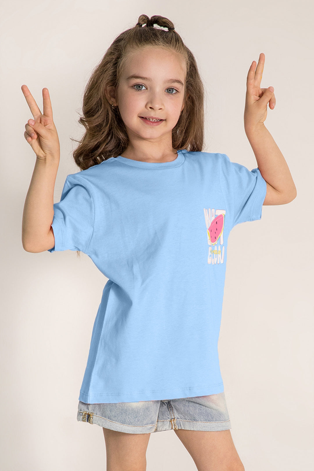 Renkli Baskılı Kısa Kollu Desenli Pamuklu Günlük Rahat Kız Çocuk T-shirt