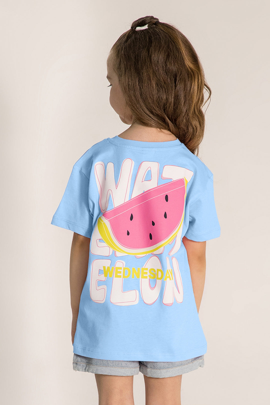 Renkli Baskılı Kısa Kollu Desenli Pamuklu Günlük Rahat Kız Çocuk T-shirt